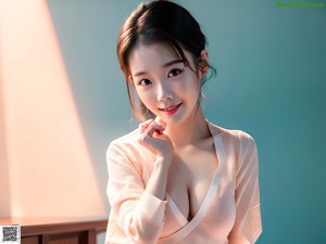 A woman in a pink dress posing for a picture.